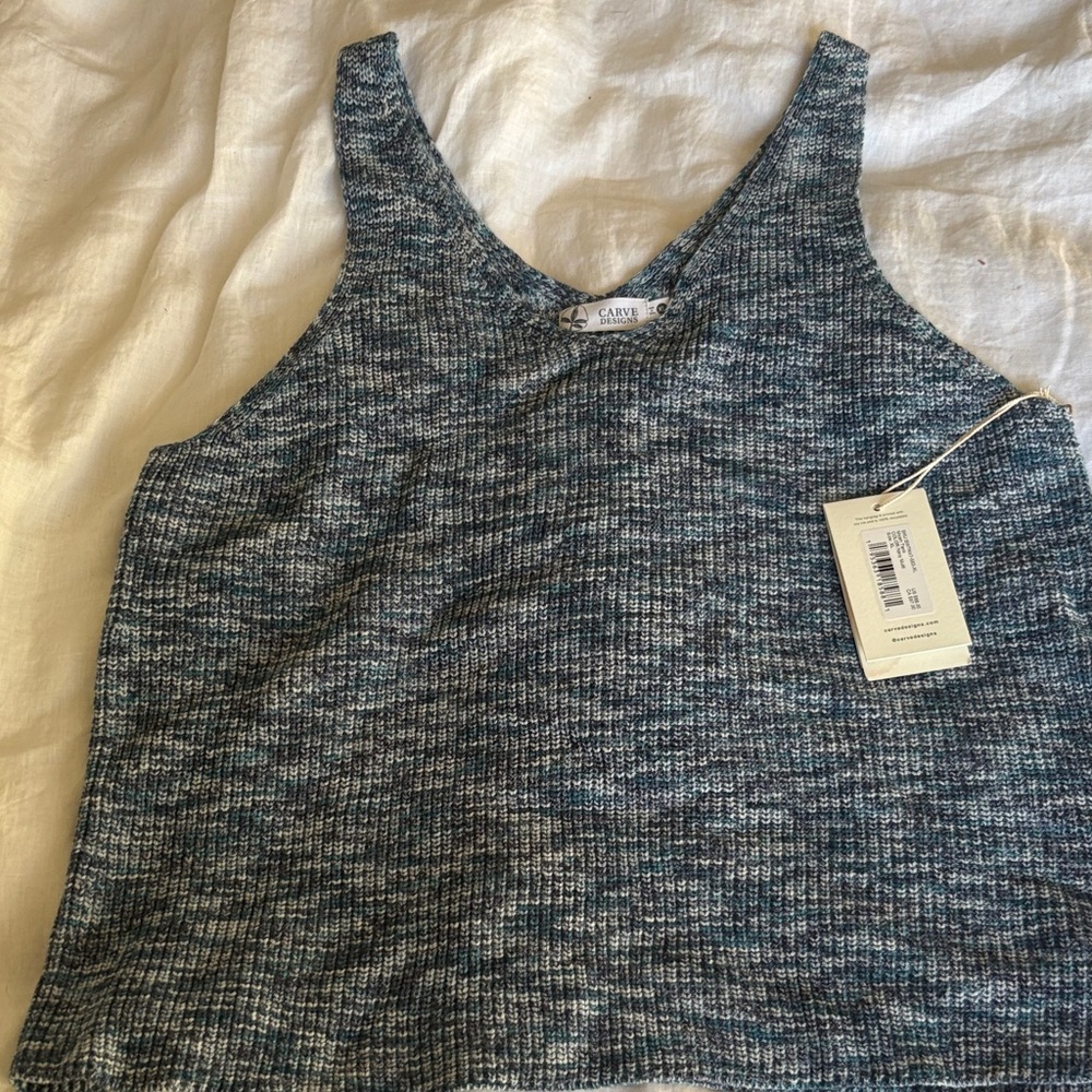 Carve Designs Teal Heather Ribbed Scoop Tank Top